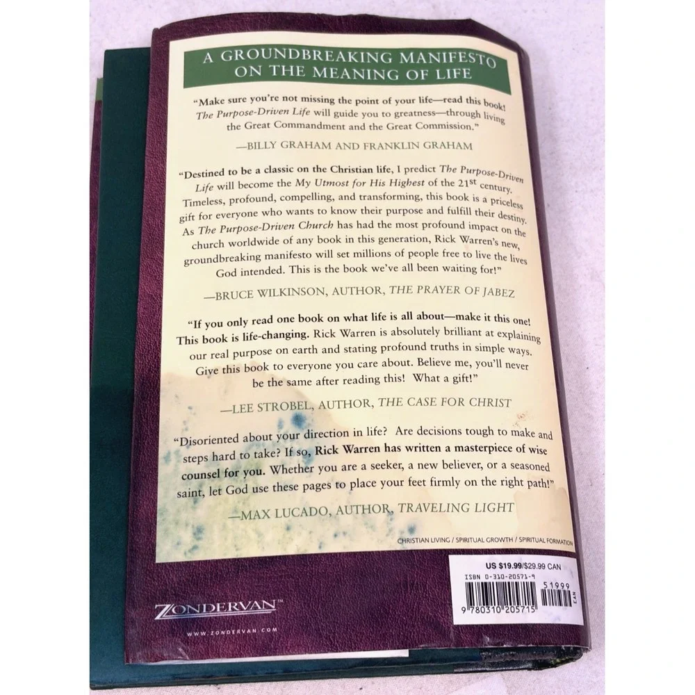 Rick Warren The Purpose Driven Life Hardcover 2002 Zondervan Christian Book w DJ